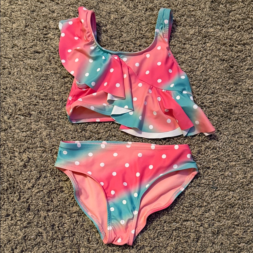 Charming Pink and Blue Polka Dot Kids Bikini